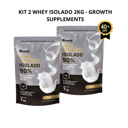 KIT 2x WHEY ISOLADO GROWTH 1KG (2kg Total)