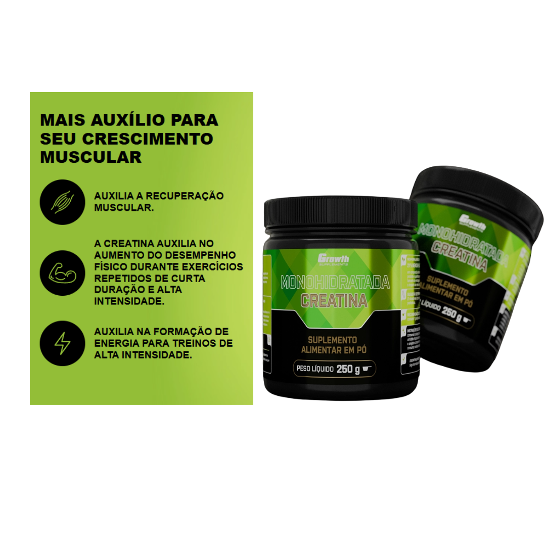 KIT 4x CREATINA MONOHIDRATADA GROWTH 250g (1KG Total)
